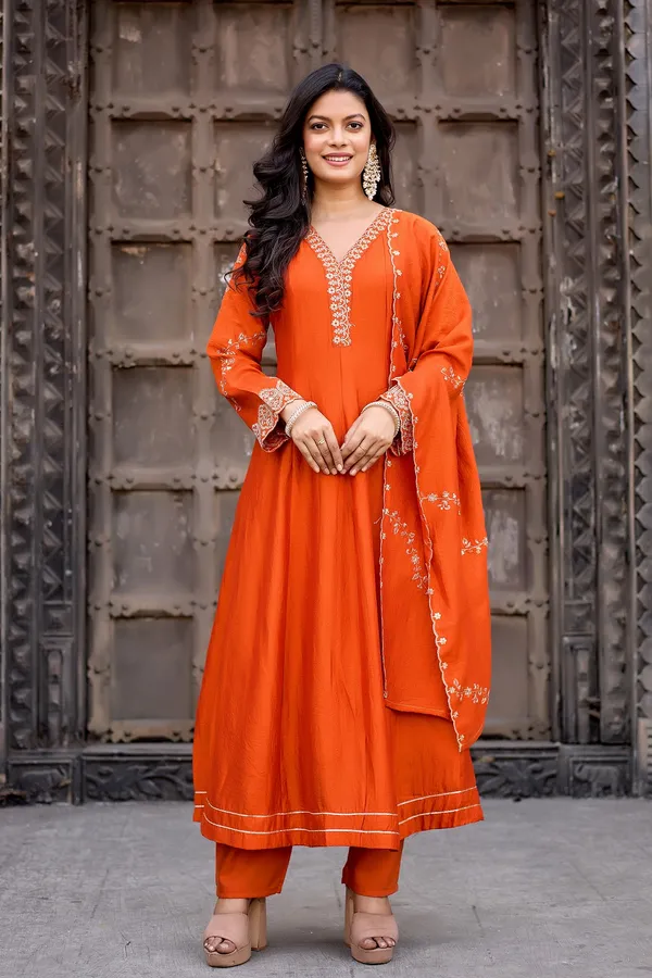 Orange_Silk_Anarkali_Embroidered_Kurta_Set_For_Women
