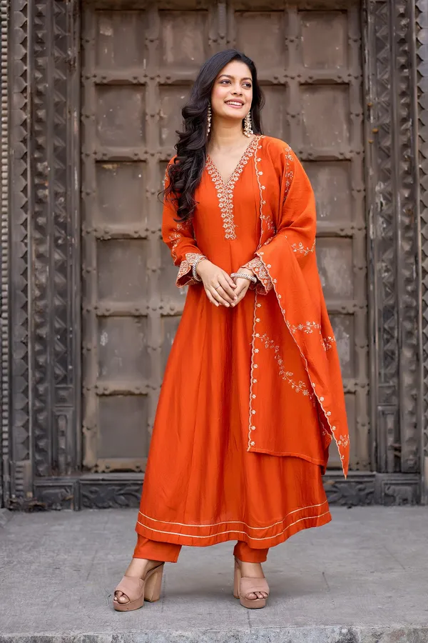 Orange_Silk_Anarkali_Embroidered_Kurta_Set_For_Women