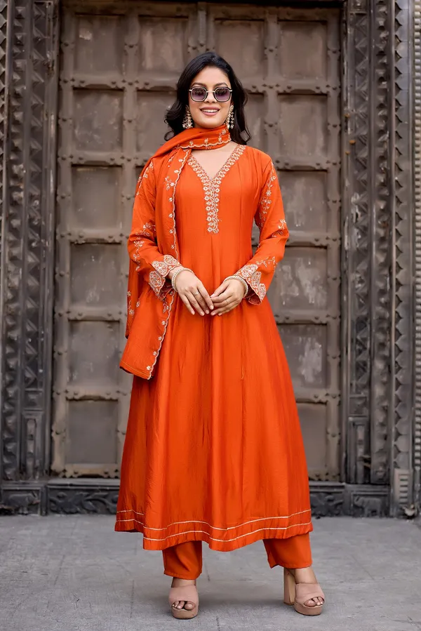 Orange_Silk_Anarkali_Embroidered_Kurta_Set_For_Women