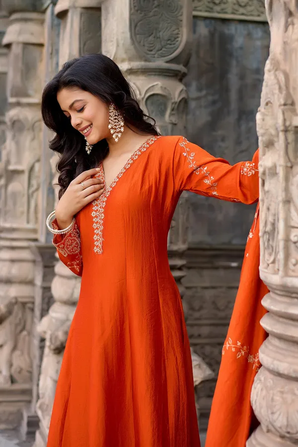 Orange_Silk_Anarkali_Embroidered_Kurta_Set_For_Women