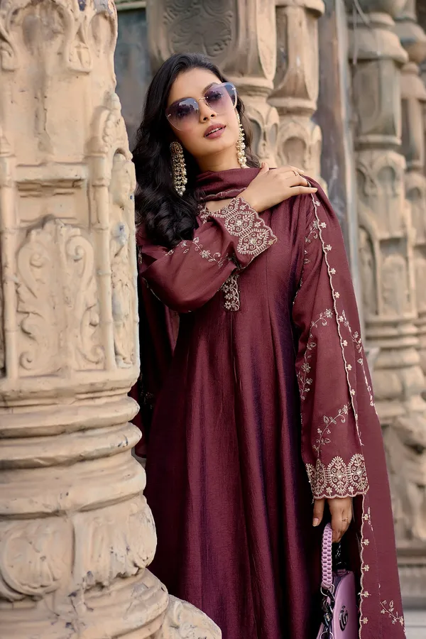 Burgundy_Silk_Anarkali_Embroidered_Kurta_Set_For_Women