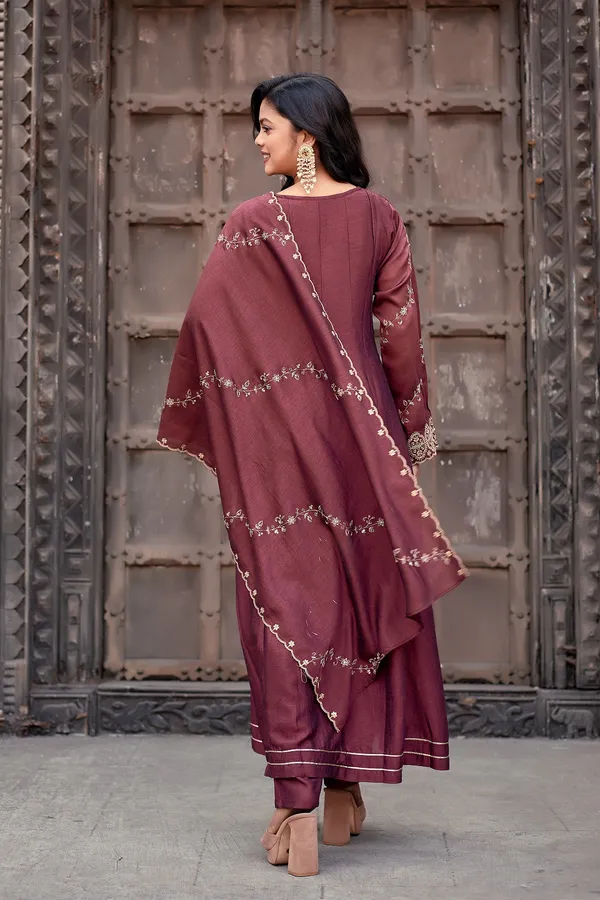 Burgundy_Silk_Anarkali_Embroidered_Kurta_Set_For_Women