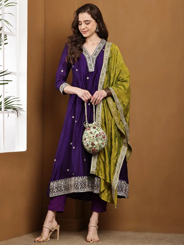 Purple_Silk_A_Line_Ethnic_Embroidered_Anarkali_Kurta_Set_For_Women