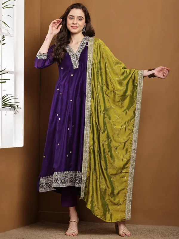 Purple_Silk_A_Line_Ethnic_Embroidered_Anarkali_Kurta_Set_For_Women