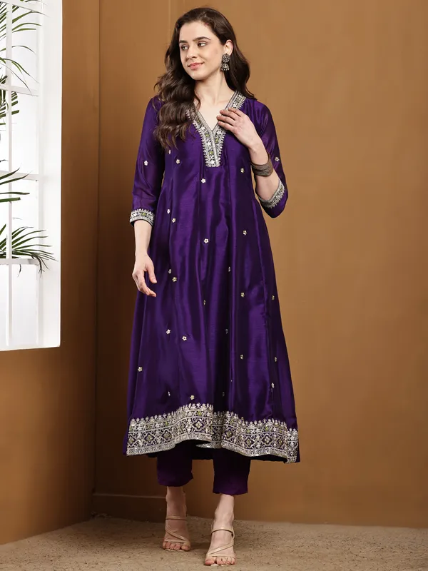 Purple_Silk_A_Line_Ethnic_Embroidered_Anarkali_Kurta_Set_For_Women