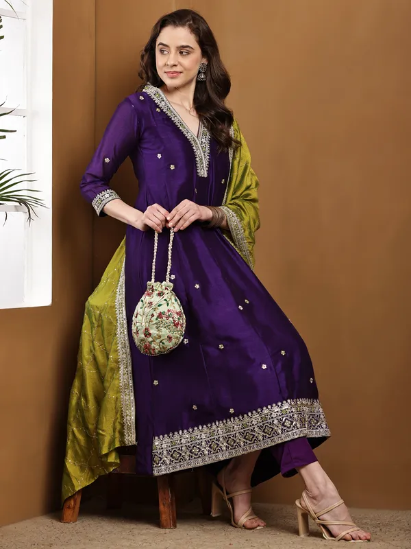 Purple_Silk_A_Line_Ethnic_Embroidered_Anarkali_Kurta_Set_For_Women