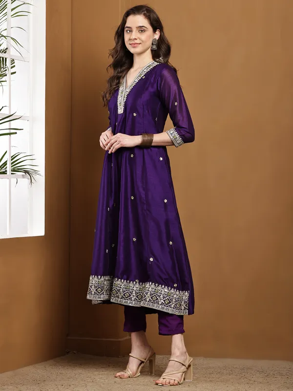 Purple_Silk_A_Line_Ethnic_Embroidered_Anarkali_Kurta_Set_For_Women
