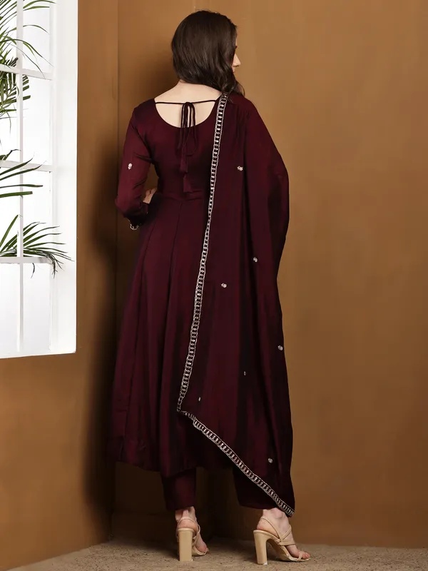 Wine_Silk_Regular_Embroidered_Anarkali_Kurta_Set_For_Women