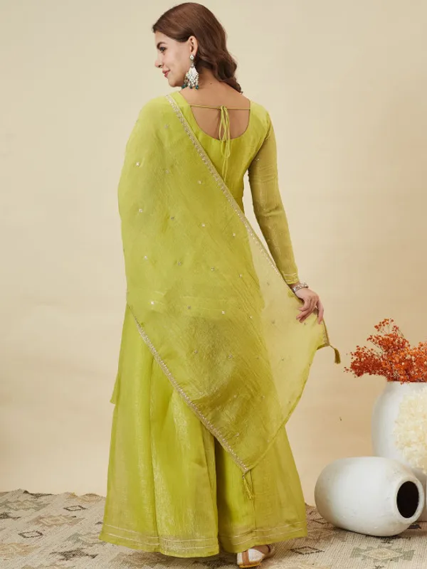 Yellow_Silk_Embroidered_A_Line_Kurta_And_Sharara_Set_For_Women
