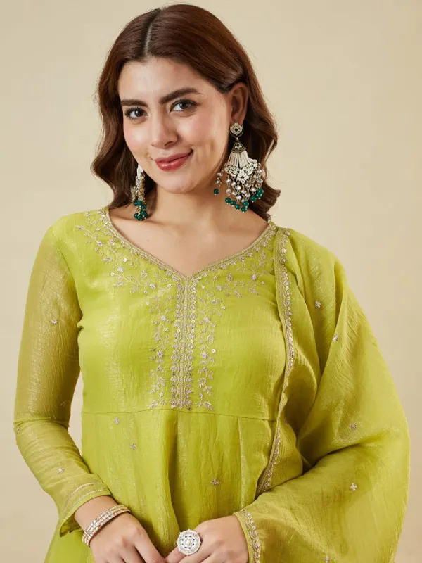 Yellow_Silk_Embroidered_A_Line_Kurta_And_Sharara_Set_For_Women