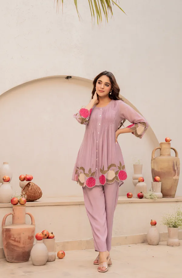 Lavender_Chanderi_Silk_A_Line_Floral_Embroidered_Kurta_Set_For_Women
