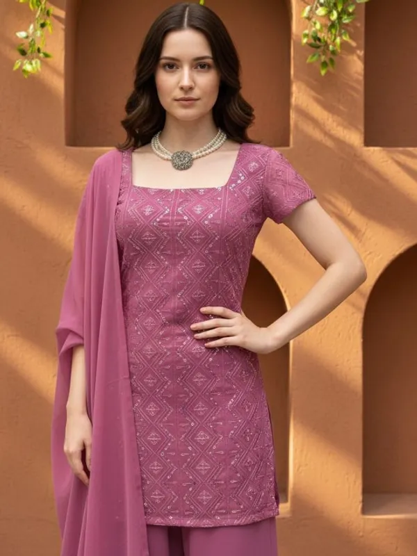 Mauve_Pink_Georgette_Regular_Embroidered_Kurta_Set_For_Women