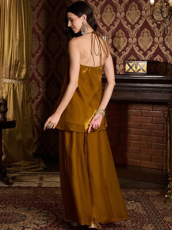 Brown_Fendi_Satin_Regular_Kurta_Set_For_Women