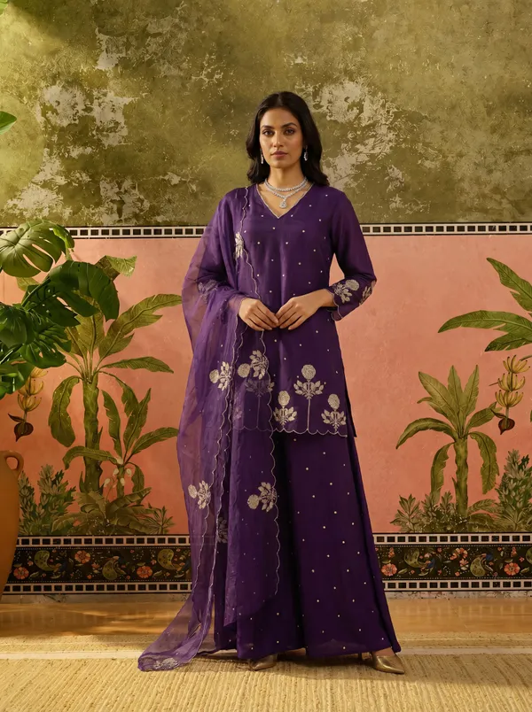 Purple_Chanderi_Silk_Regular_Embroidered_Kurta_Set_For_Women