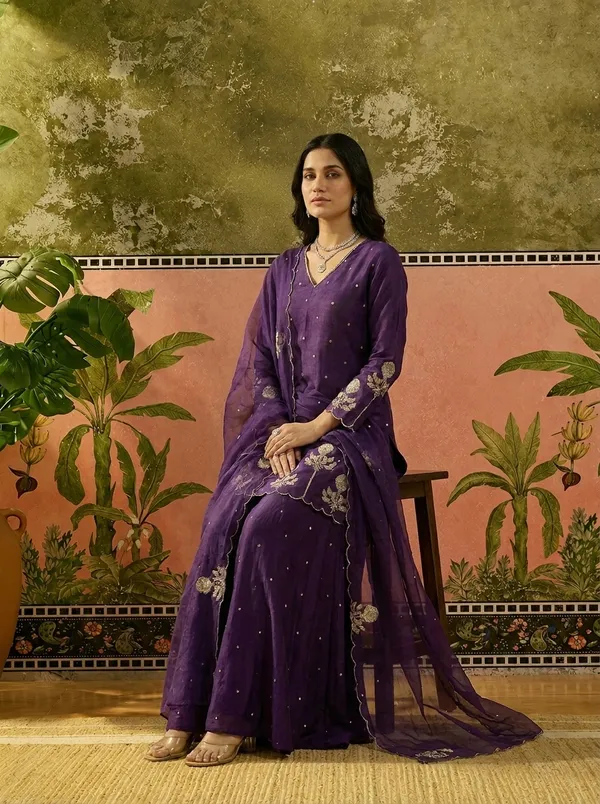 Purple_Chanderi_Silk_Regular_Embroidered_Kurta_Set_For_Women