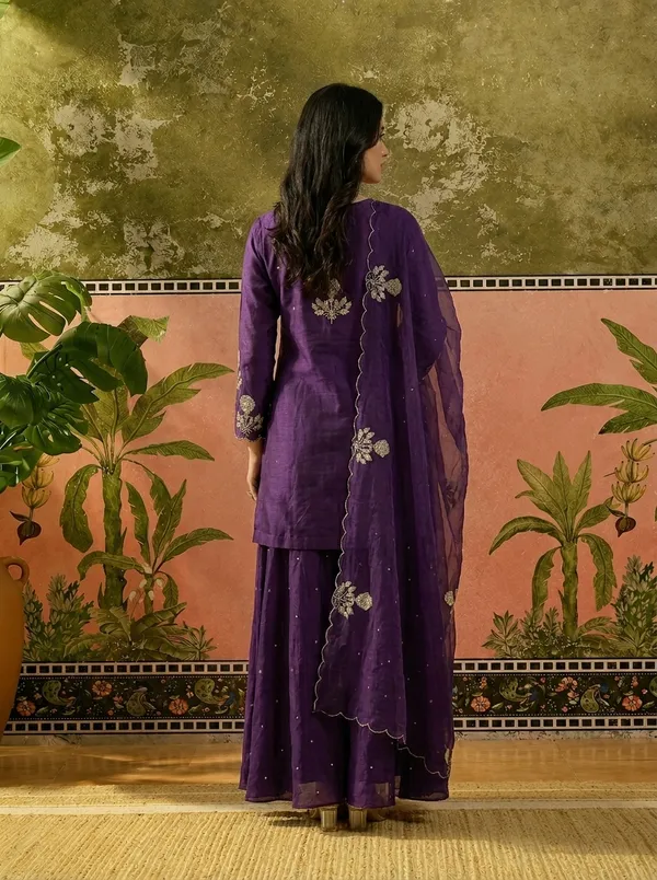 Purple_Chanderi_Silk_Regular_Embroidered_Kurta_Set_For_Women
