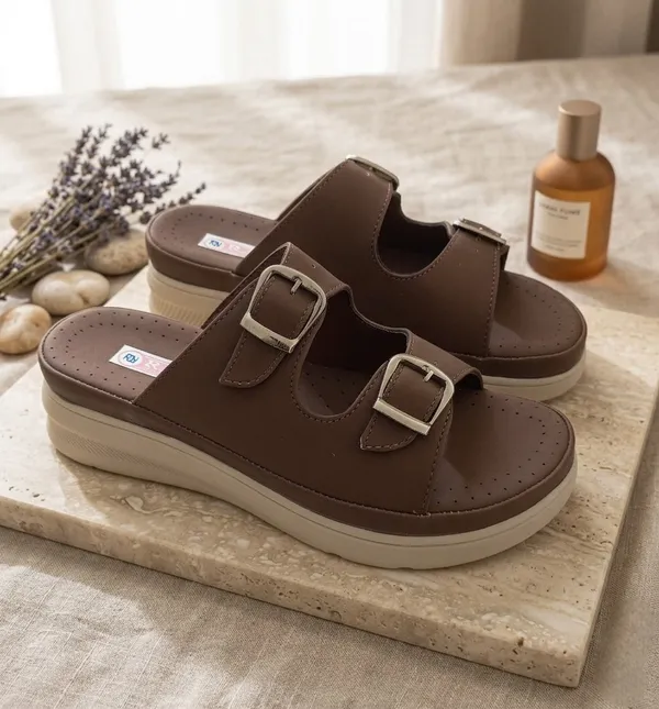 Brown_Synthetic_Double_Buckle_Platform_Sandals_For_Women