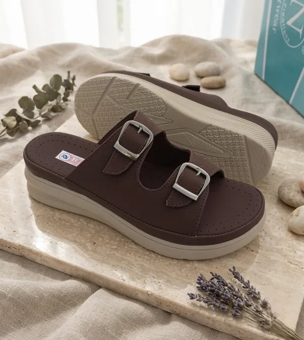 Brown_Synthetic_Double_Buckle_Platform_Sandals_For_Women
