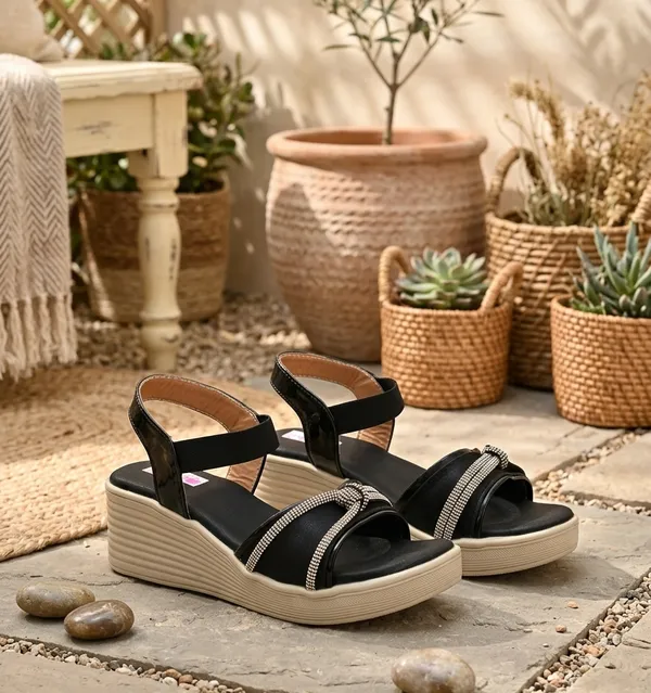Black_Synthetic_Leather_Embellished_Strap_Wedge_Heel_Sandals_For_Women