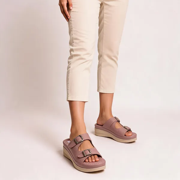 Pink_Synthetic_Leather_Dual_Buckle_Platform_Wedge_Sandals_For_Women
