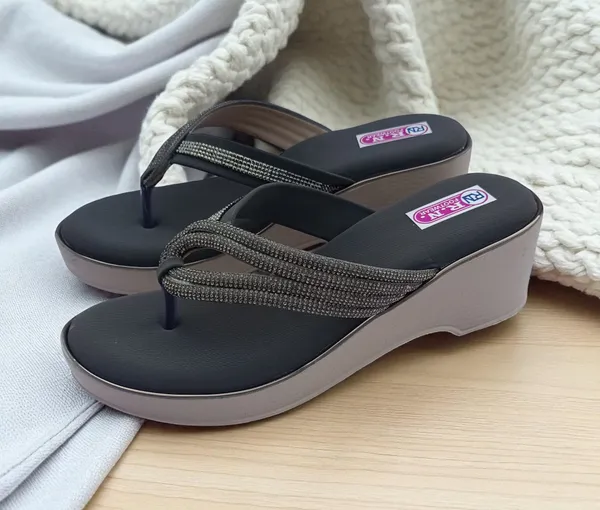 Grey_Synthetic_Leather_Embellished_Thong_Wedge_Heel_Sandals_For_Women