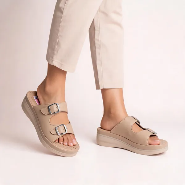 Beige_Synthetic_Leather_Dual_Buckle_Platform_Wedge_Sandals_For_Women