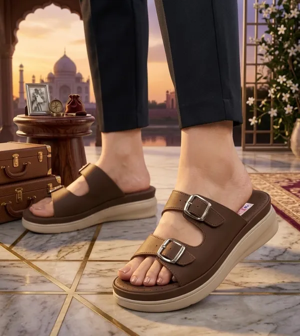 Brown_Synthetic_Double_Buckle_Platform_Sandals_For_Women