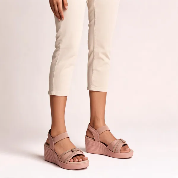 Peach_Synthetic_Leather_Embellished_Elastic_Strap_Platform_Wedge_Sandals_For_Women