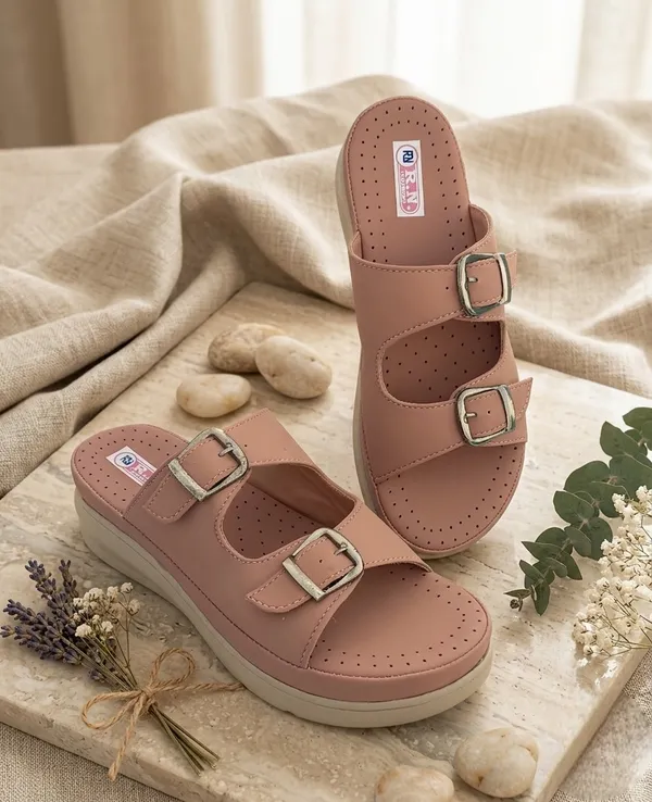 Pink_Synthetic_Leather_Dual_Buckle_Platform_Wedge_Sandals_For_Women
