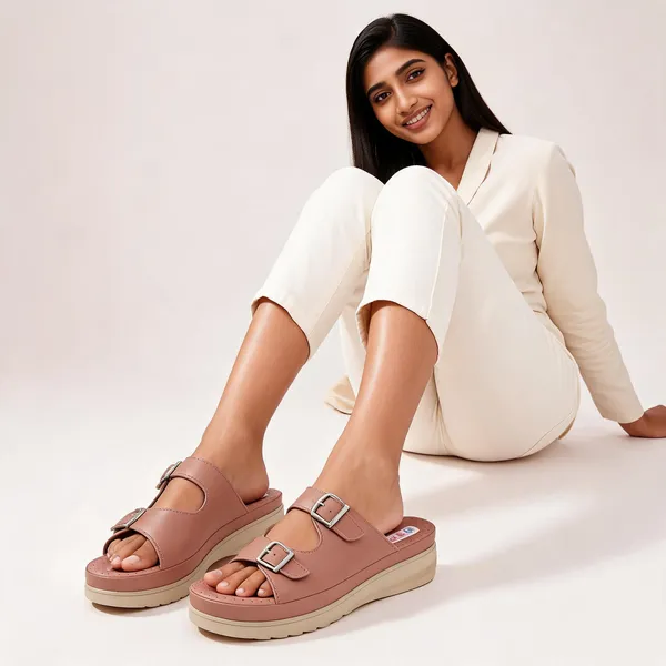 Pink_Synthetic_Dual_Buckle_Wedge_Sandals_For_Women