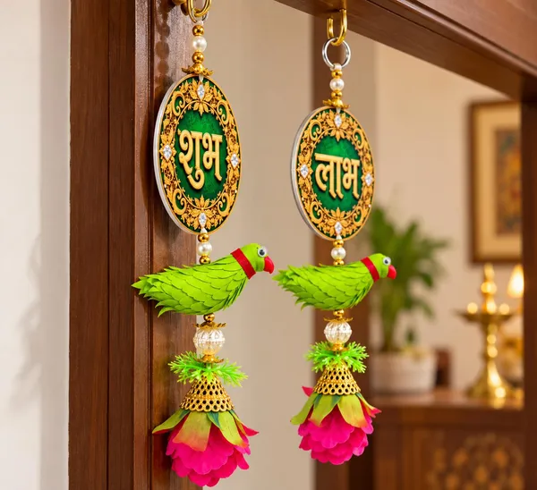 Acrylic_Festive_Shubh_Labh_Parrot_Door_Hanging