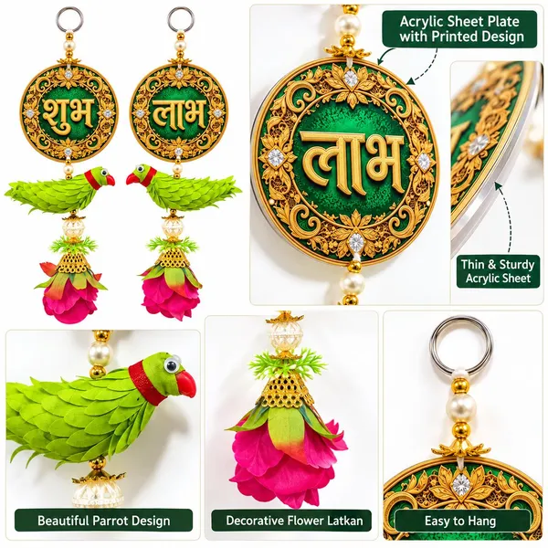 Acrylic_Festive_Shubh_Labh_Parrot_Door_Hanging