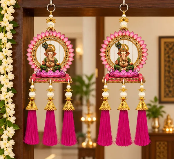 Pink_Ganesha_Lotus_Hanging_Decor_Set_Of_2