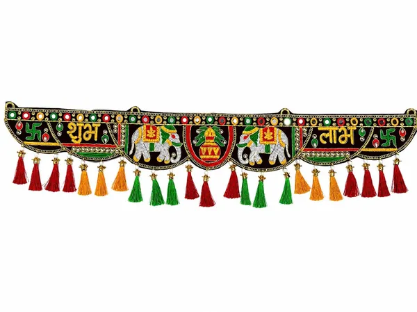 Shubh_Labh_Door_Hanging_Toran_With_Mirror_Work_Embroidered_Elephant_Kalash_Design_Decorative_Bandhanwar_For_Entrance_Puja_Festival_Housewarming_Decor_36_X_7_Inch_-_Pack_of_2