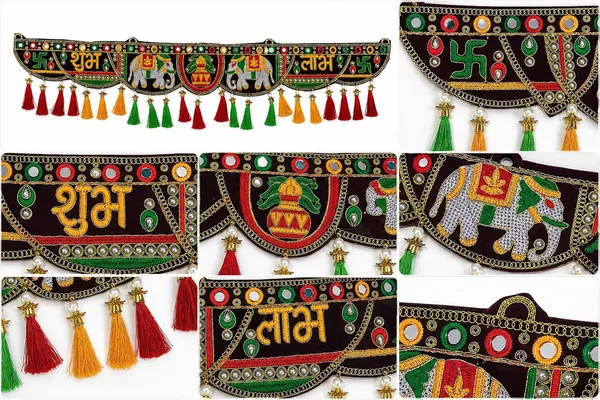 Shubh_Labh_Door_Hanging_Toran_With_Mirror_Work_Embroidered_Elephant_Kalash_Design_Decorative_Bandhanwar_For_Entrance_Puja_Festival_Housewarming_Decor_36_X_7_Inch_-_Pack_of_2