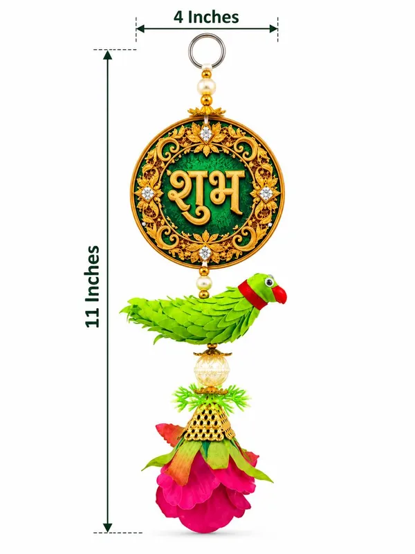 Acrylic_Festive_Shubh_Labh_Parrot_Door_Hanging