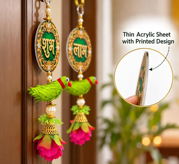 Acrylic_Festive_Shubh_Labh_Parrot_Door_Hanging