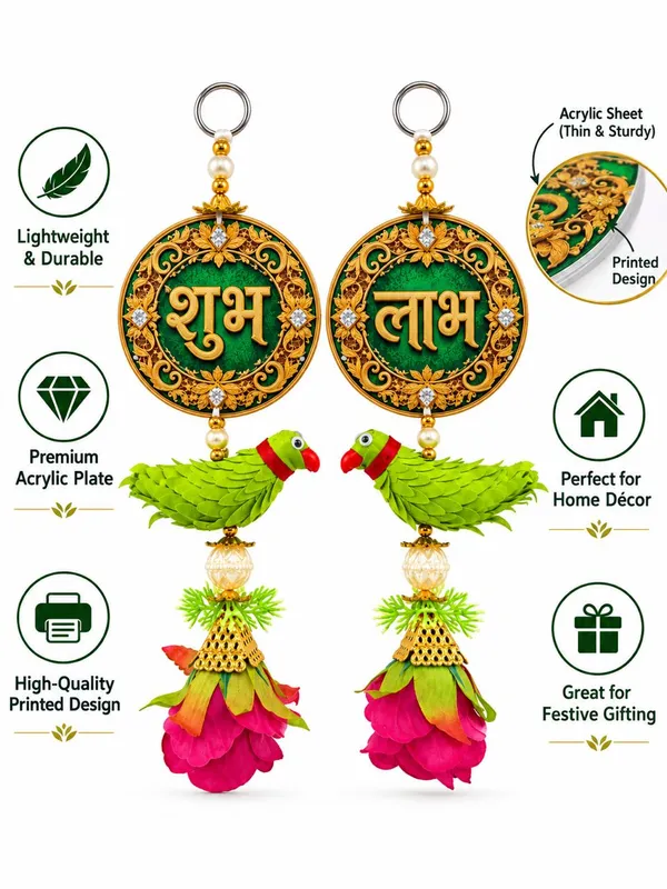 Acrylic_Festive_Shubh_Labh_Parrot_Door_Hanging