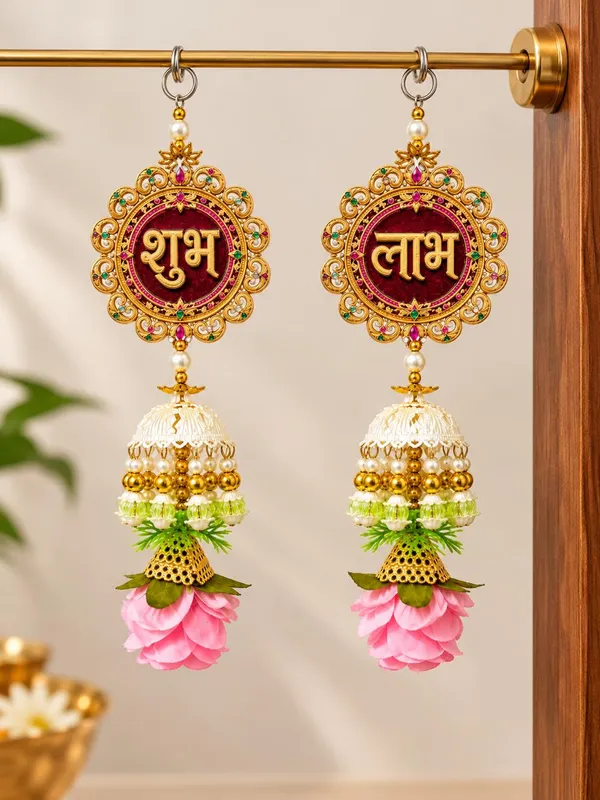 Acrylic_Traditional_Shubh_Labh_Floral_Door_Hanging_Set