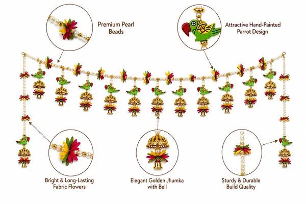 Pearl_Bead_Traditional_Floral_Peacock_Toran_-_3_Feet_Length
