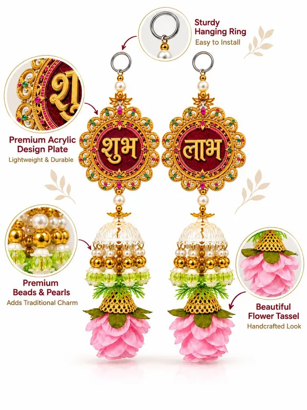 Acrylic_Traditional_Shubh_Labh_Floral_Door_Hanging_Set