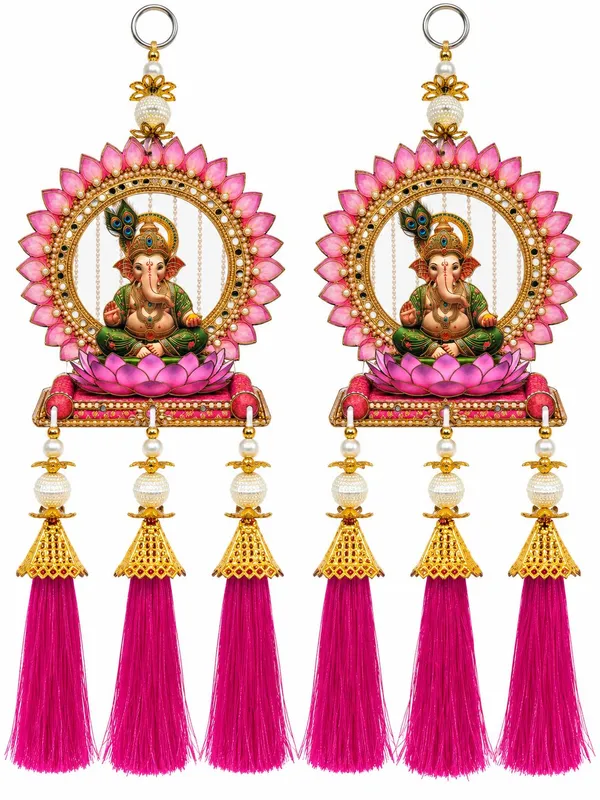 Pink_Ganesha_Lotus_Hanging_Decor_Set_Of_2