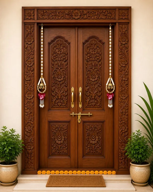 Traditional_Handcrafted_Pearl_And_Golden_Beads_Door_Hanging_Toran_With_Beautiful_Pink_Rose_Floral_Motifs_Elegant_Home_Decor_For_Main_Door_Entrance_Pooja_Room_Festive_Celebrations