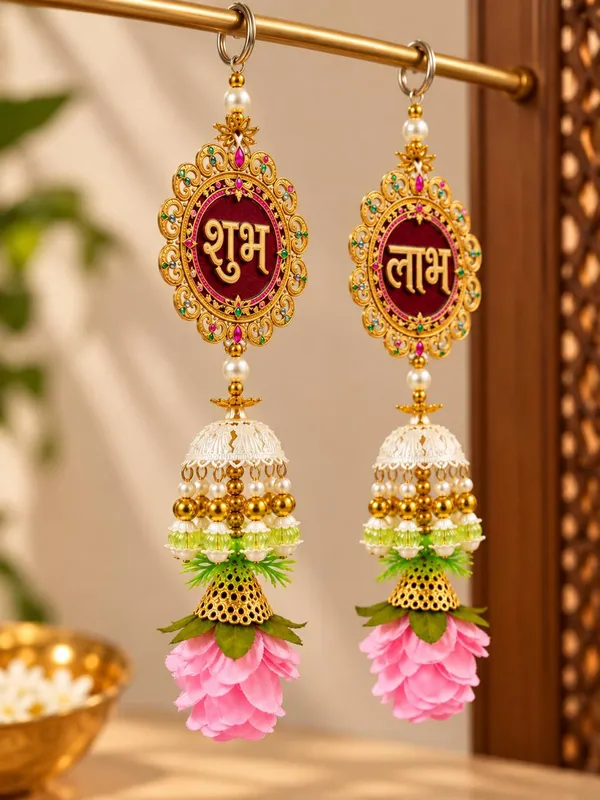 Acrylic_Traditional_Shubh_Labh_Floral_Door_Hanging_Set