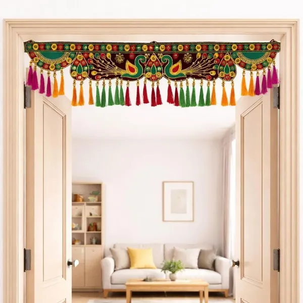 SHOPPIX_WORLD_Ethnic_Door_Hanging_Toran_for_Main_Door_�_Peacock_Design_Bandarwal_with_Pom_Pom_Tassels,_Multicolor_Wall_D�cor_for_Diwali,_Navratri,_Door_Toran,_Toran_for_Main_Door,_(36_Inch)