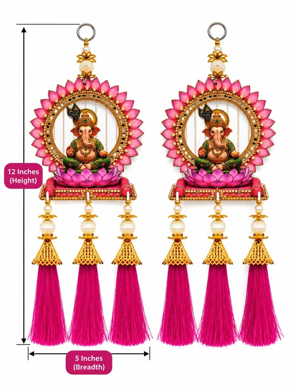 Pink_Ganesha_Lotus_Hanging_Decor_Set_Of_2