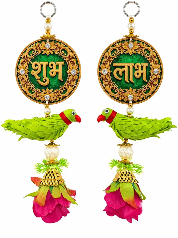 Acrylic_Festive_Shubh_Labh_Parrot_Door_Hanging