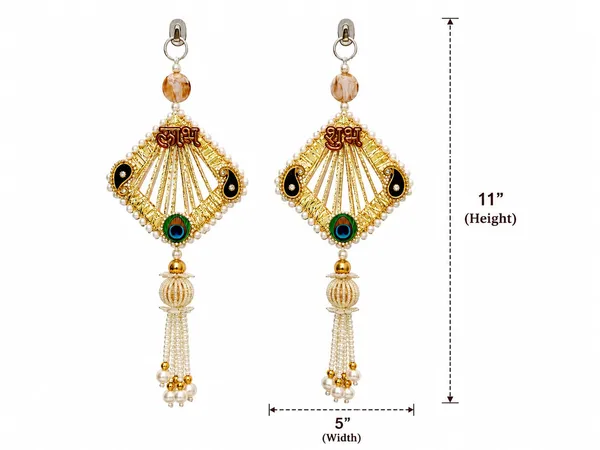 Shubh_Labh_Peacock_Feather_Pearl_Door_Hanging_Toran_Pair_–_Golden_Wall_Decor_(11_inch)