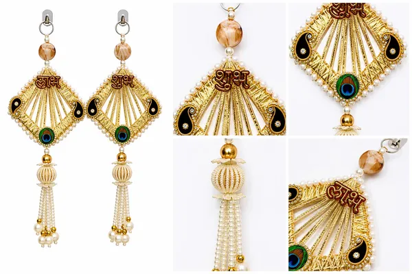 Shubh_Labh_Peacock_Feather_Pearl_Door_Hanging_Toran_Pair_–_Golden_Wall_Decor_(11_inch)