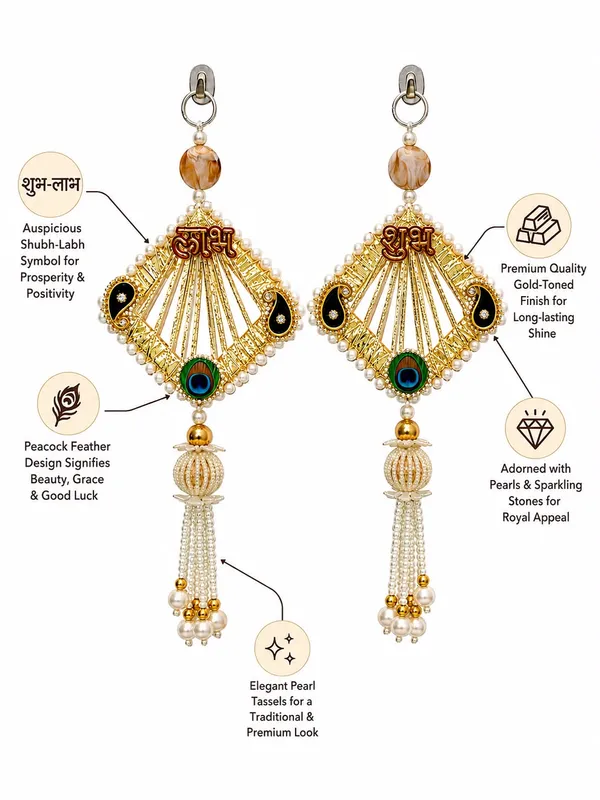 Shubh_Labh_Peacock_Feather_Pearl_Door_Hanging_Toran_Pair_–_Golden_Wall_Decor_(11_inch)